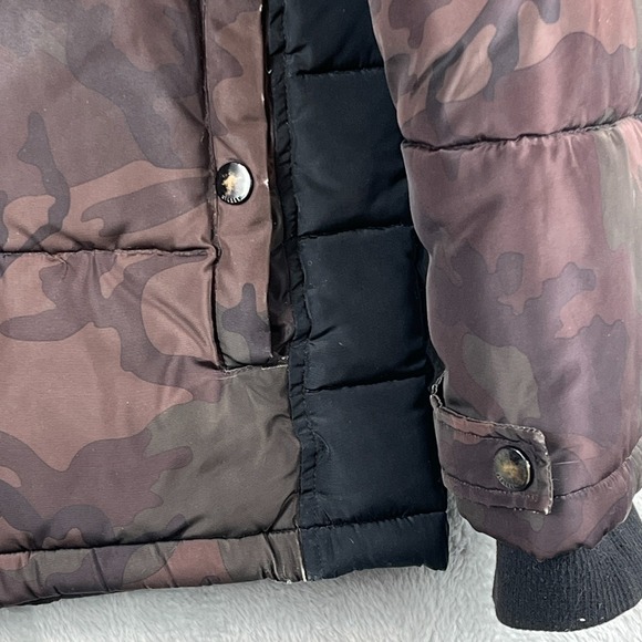 Diesel Men S Camo Quilted Puffer Jacket Hooded Faux Fur Brown Black Fleece Lined - Picture 10 of 16